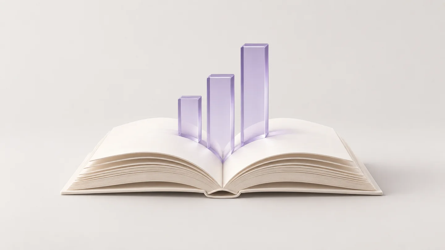 An open book with glass market architecture